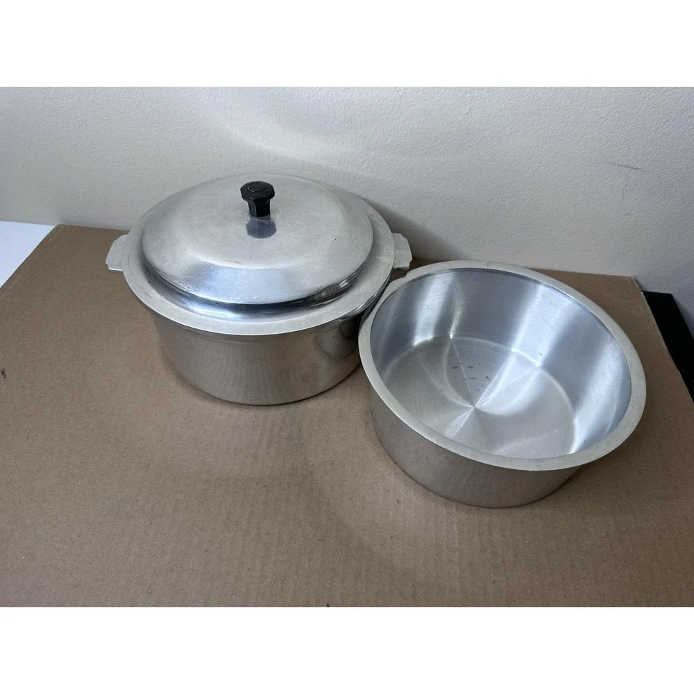 Vintage Miracle Maid Cookware Aluminum Double Boiler Saucepan Pot W Lid 7 In USA